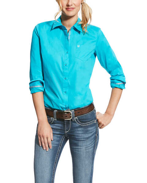Ariat Women's Kirby Stretch Button Down Long Sleeve Shirt , Turquoise, hi-res