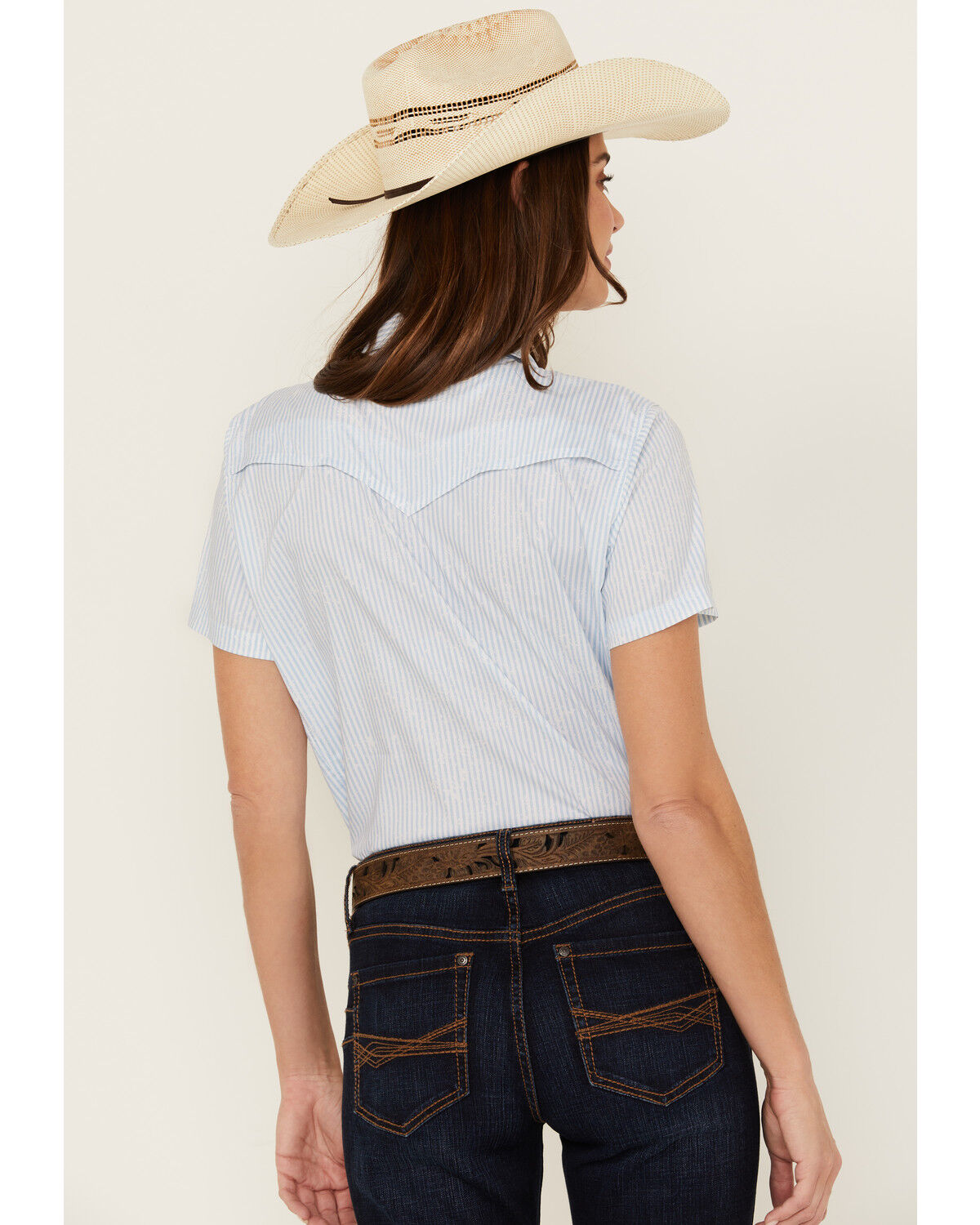 Image #4 - Ariat Women's Striped VentTek Short Sleeve Button-Down Western Shirt, Blue, hi-res