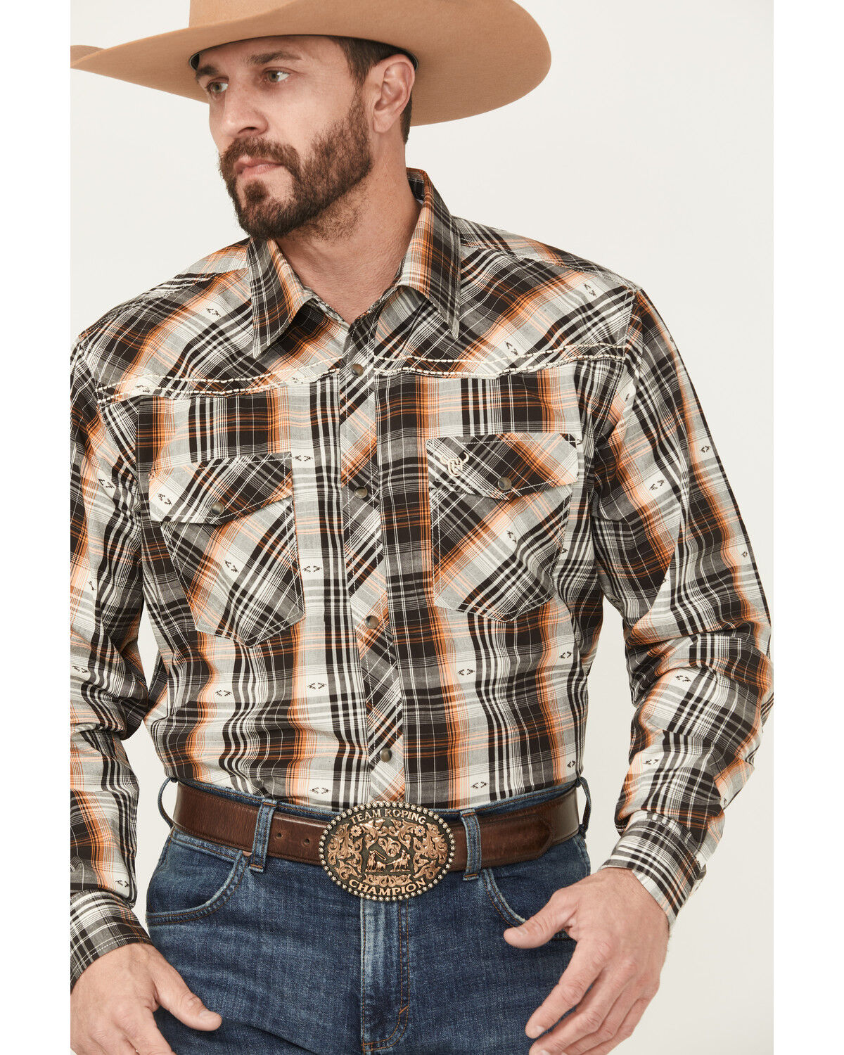 Image #2 - Cowboy Hardware Men's Plaid Print Long Sleeve Snap Stretch Western Shirt, , hi-res