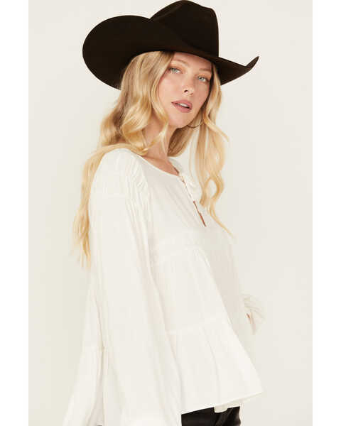 Image #3 - Cleo + Wolf Women's Tiered Flowy Tie Front Blouse , Cream, hi-res
