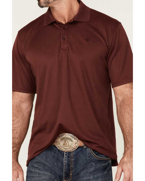 Image #3 - Ariat Men's Solid Tek Short Sleeve Polo Shirt , Maroon, hi-res