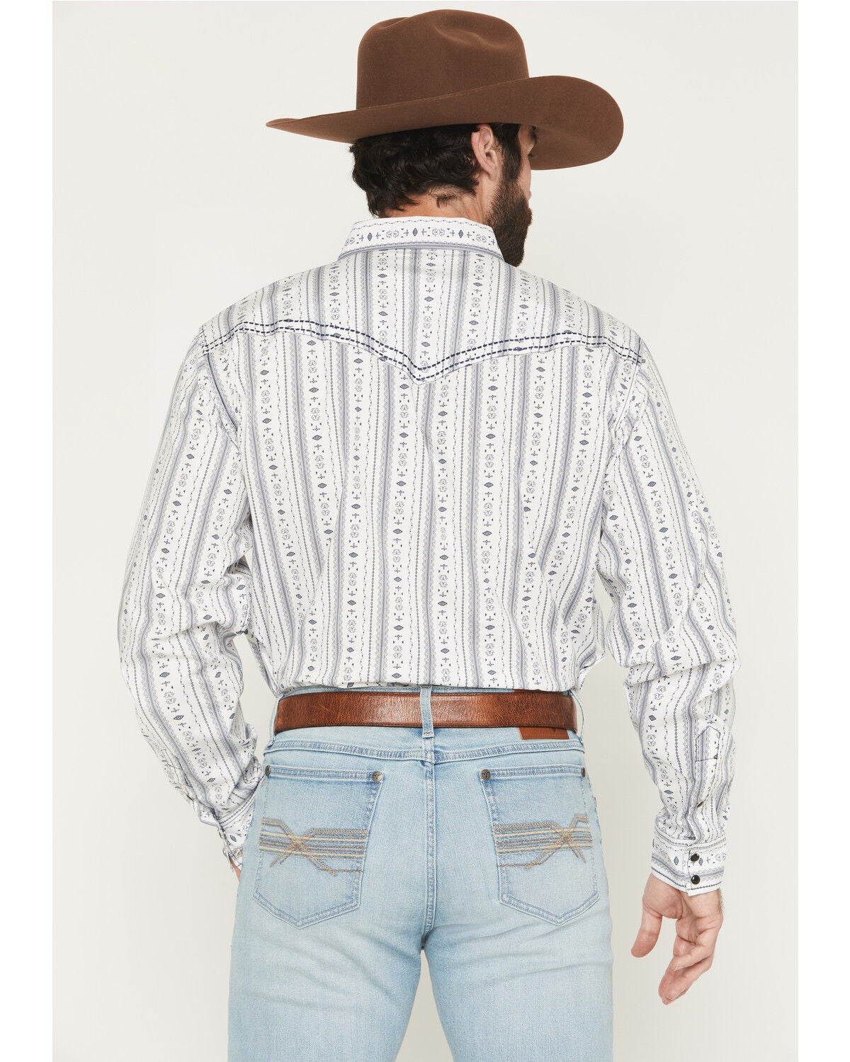 Image #4 - Cowboy Hardware Men's Southwestern Stripe Print Long Sleeve Snap Stretch Western Shirt, White, hi-res