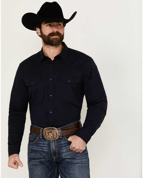RANK 45® Men's Southwest Action Long Sleeve Snap Performance Western Shirt , Dark Blue, hi-res