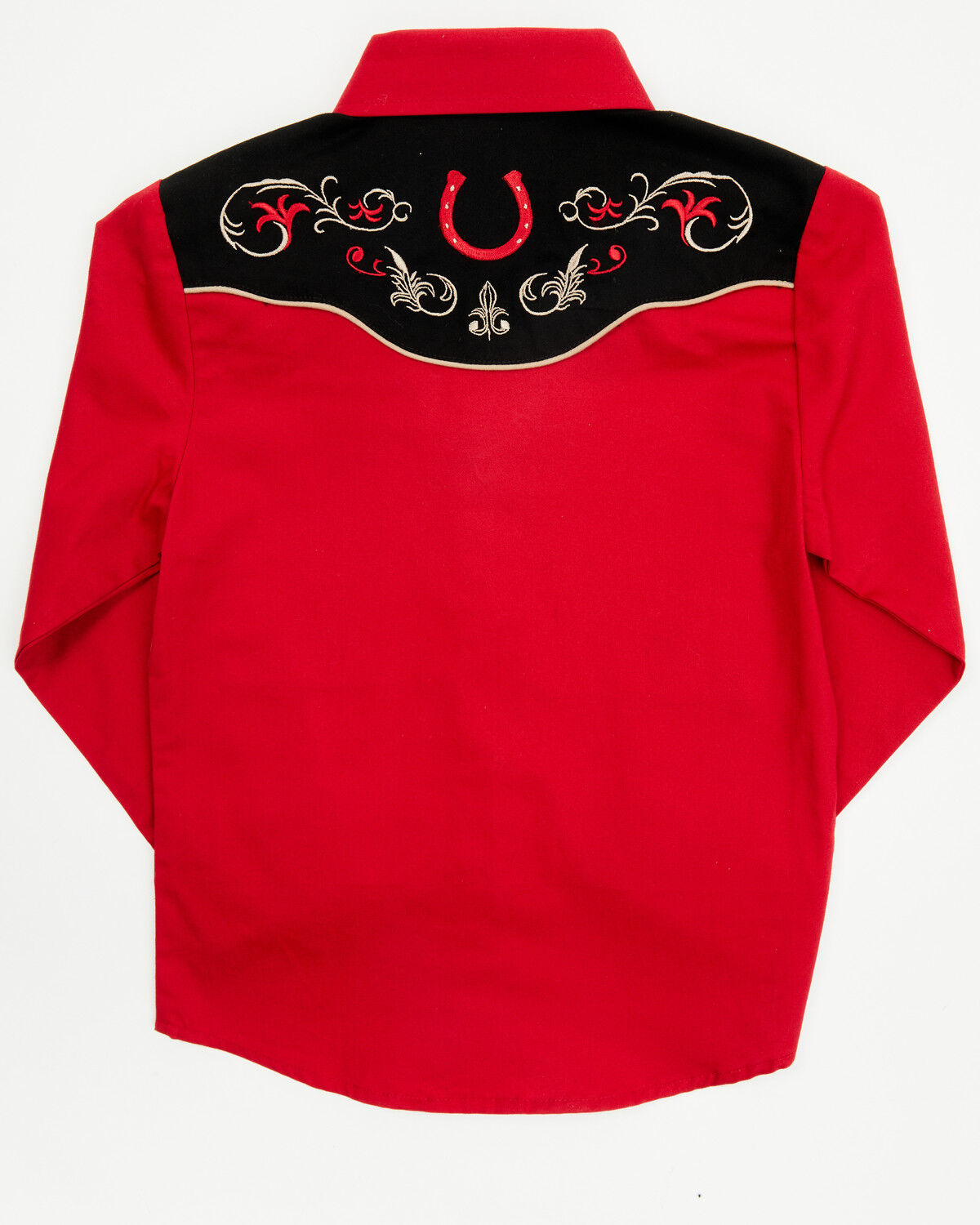 Image #3 - Avalon Boys' Embroidered Long Sleeve Snap Western Shirt, Red, hi-res
