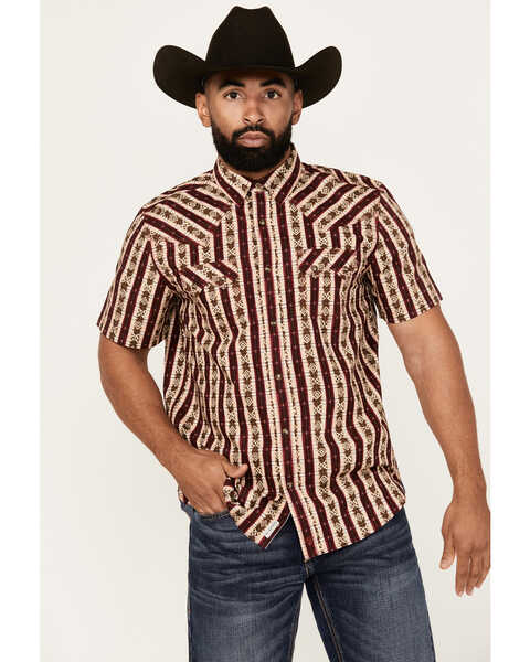 Image #1 - Moonshine Spirit Men's Experience Southwestern Striped Print Short Sleeve Snap Western Shirt , Cream, hi-res