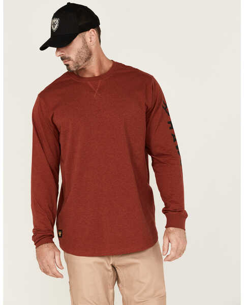Image #1 - Hawx Men's Logo Graphic Long Sleeve Work T-Shirt, Dark Red, hi-res