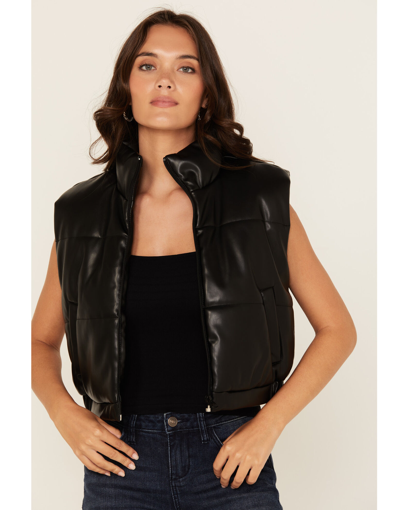 Womens faux leather vest 2025