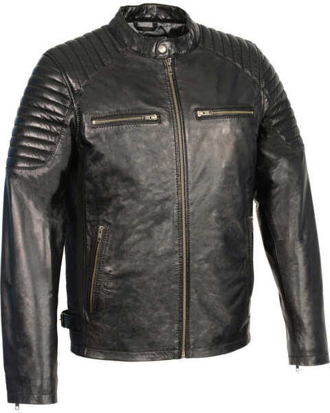 Milwaukee Leather Men's Quilted Shoulders Snap Collar Leather Jacket, Black, hi-res