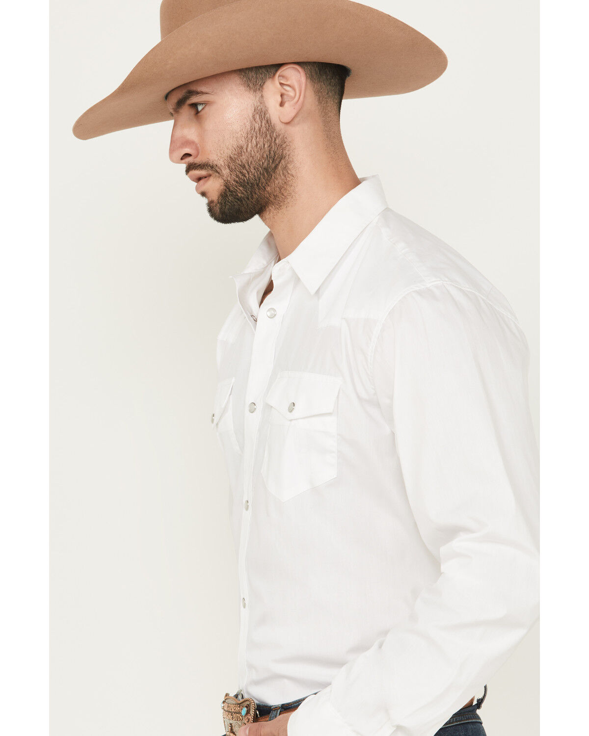 Image #2 - Gibson Men's Solid Long Sleeve Snap Western Shirt - Tall, White, hi-res