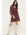 Image #1 - Shyanne Women's Glenwood Floral Print Long Sleeve Chiffon Mini Dress, Brick Red, hi-res
