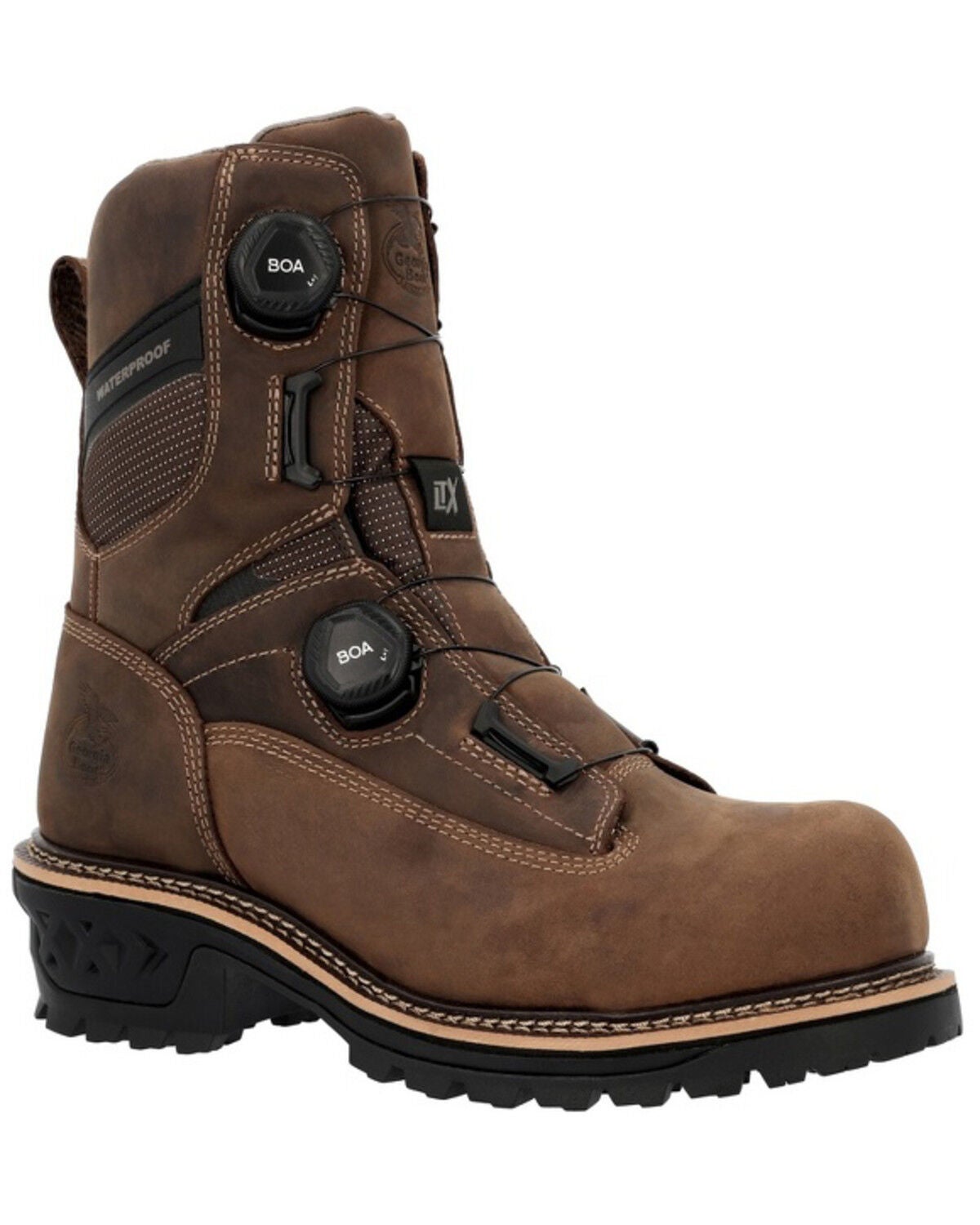 Image #1 - Georgia Men's 9" LTX Waterproof BOA Logger Work Boots - Composite Toe, Brown, hi-res