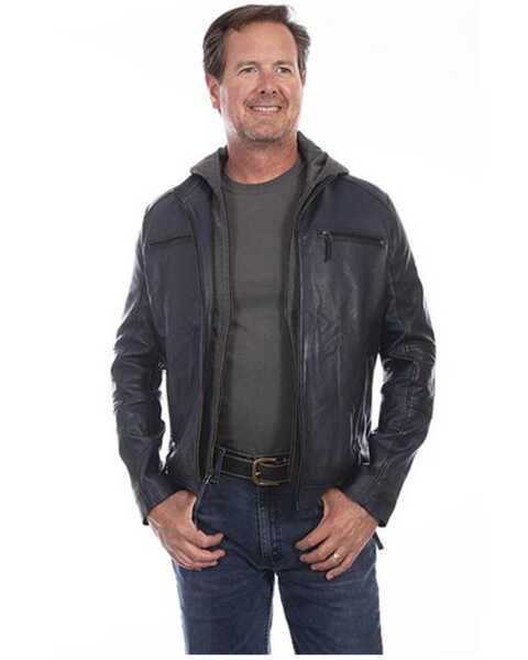 Image #1 - Scully Men's Soft Lamb Zip-Front Hooded Leather Jacket , , hi-res
