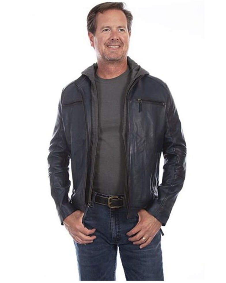 Scully Men's Soft Lamb Zip-Front Hooded Leather Jacket , Indigo, hi-res