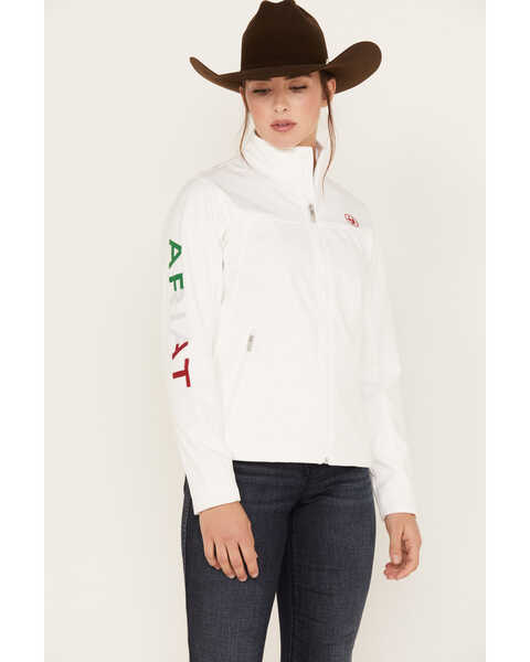 Image #1 - Ariat Women's Classic Team Mexico Flag Softshell Jacket, White, hi-res