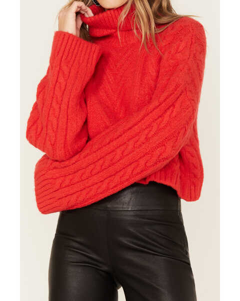 Image #3 - Revel Women's Cable Knit Turtleneck Sweater, Red, hi-res