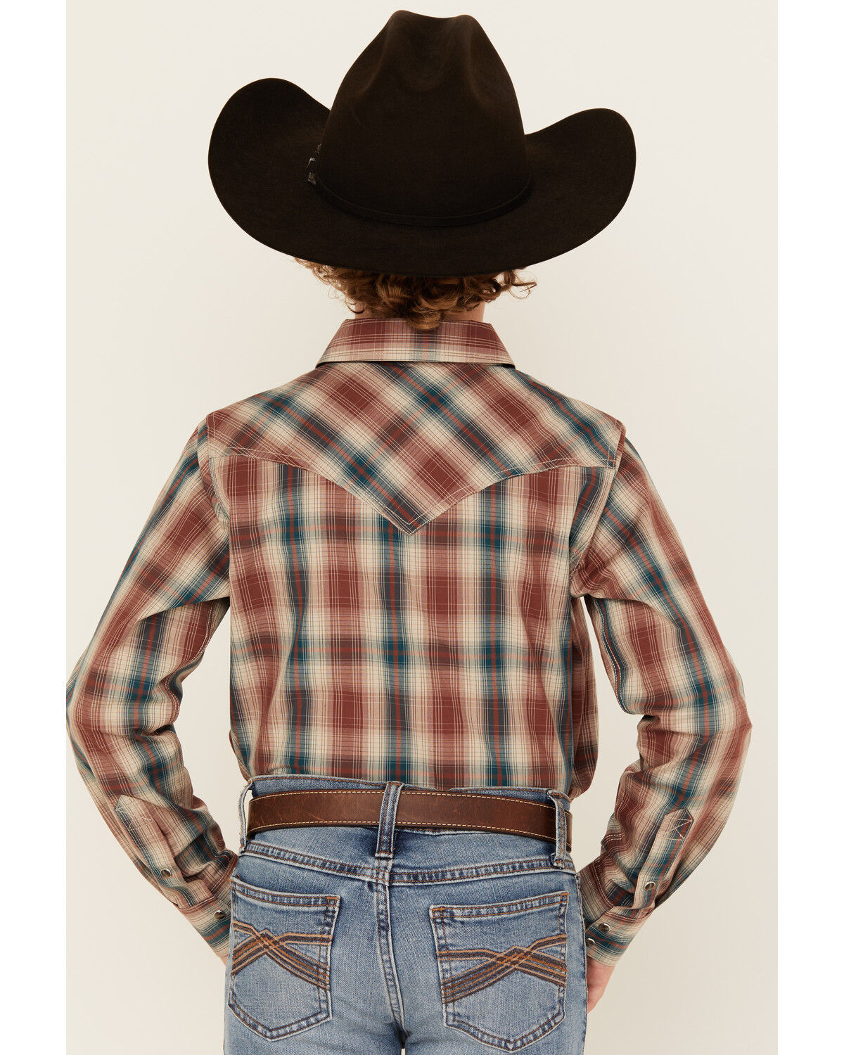 Image #4 - Cody James Boys' Ricardo Plaid Print Long Sleeve Snap Western Shirt, Tan, hi-res