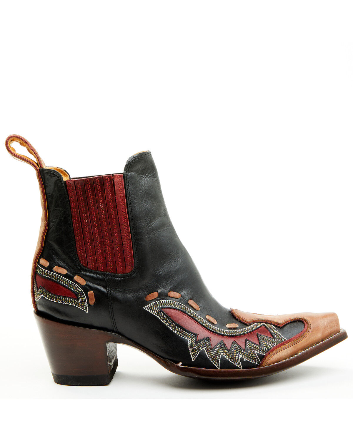 Image #2 - Old Gringo Women's Quiroga Western Booties - Snip Toe, Black/red, hi-res