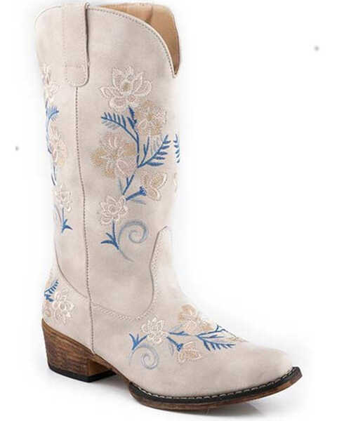 Image #1 - Roper Women's Riley Floral Western Boots - Snip Toe, White, hi-res