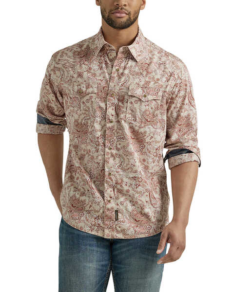 Image #1 - Wrangler Retro Men's Paisley Print Long Sleeve Snap Western Shirt - Tall, Brick Red, hi-res