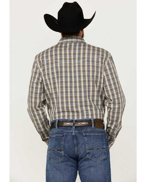 Image #4 - Blue Ranchwear Men's Pradera Plaid Print Long Sleeve Pearl Snap Western Shirt , Indigo, hi-res