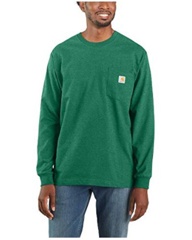 Carhartt Men's Solid Heather North Woods Long Sleeve Work Pocket T-Shirt , Green, hi-res