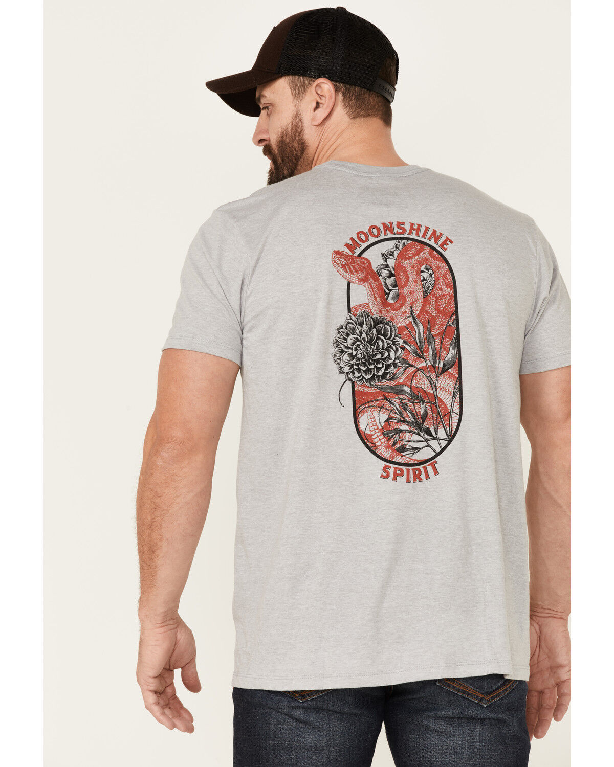 Image #4 - Moonshine Spirit Men's Gray Floral Snake Graphic Short Sleeve T-Shirt, Heather Grey, hi-res