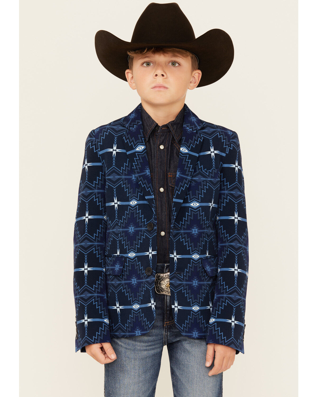 Image #1 - Rock & Roll Denim Boys' Southwestern Print Blazer, Blue, hi-res