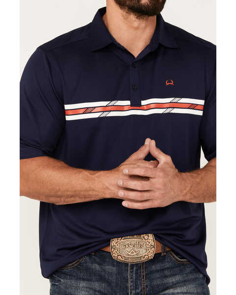 Image #3 - Cinch Men's Chest Striped Polo, Navy, hi-res