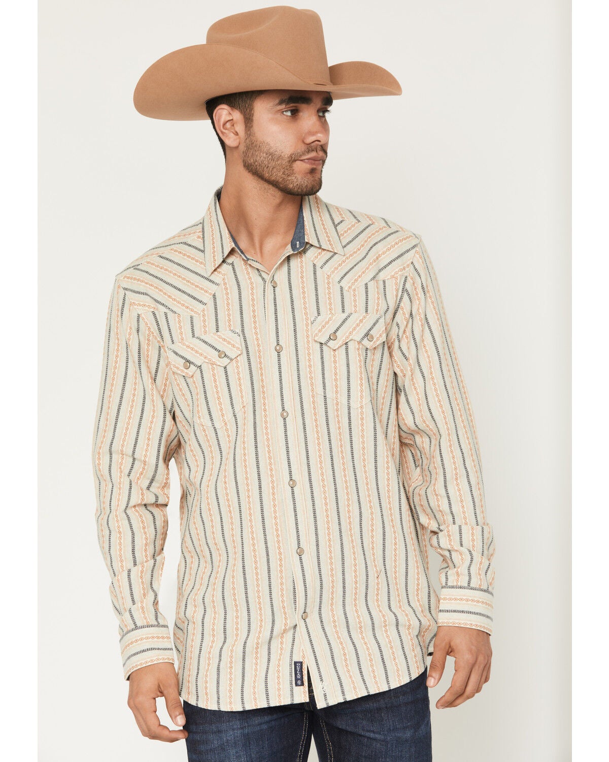 Image #1 - Moonshine Spirit&reg; Men's Archive Dobby Striped Print Long Sleeve Snap Western Shirt, Ivory, hi-res