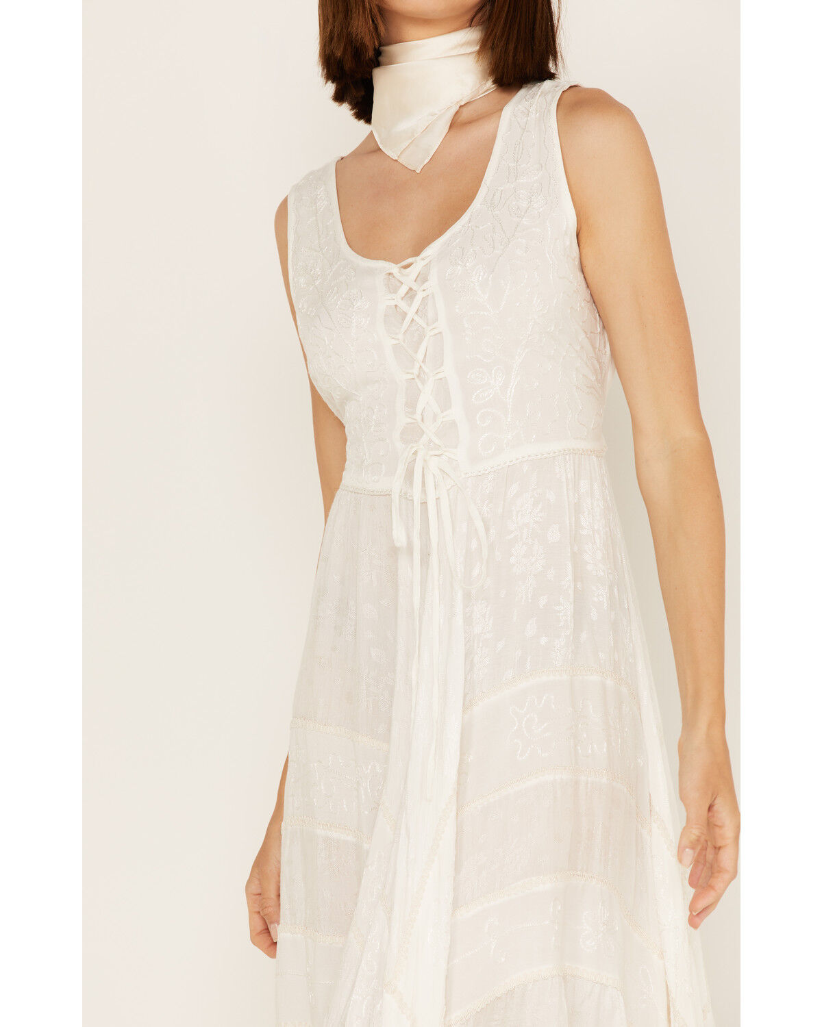 Image #4 - Scully Women's Lace-Up Jacquard Maxi Dress, Ivory, hi-res