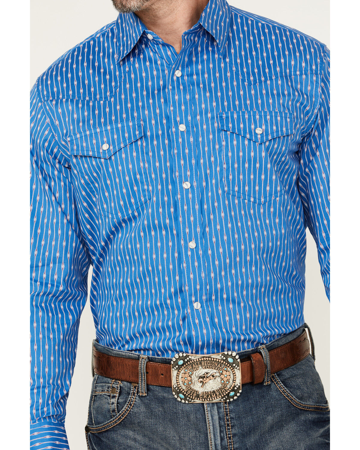 Image #3 - Wrangler 20X Men's Geo Print Long Sleeve Snap Stretch Western Shirt, Blue, hi-res