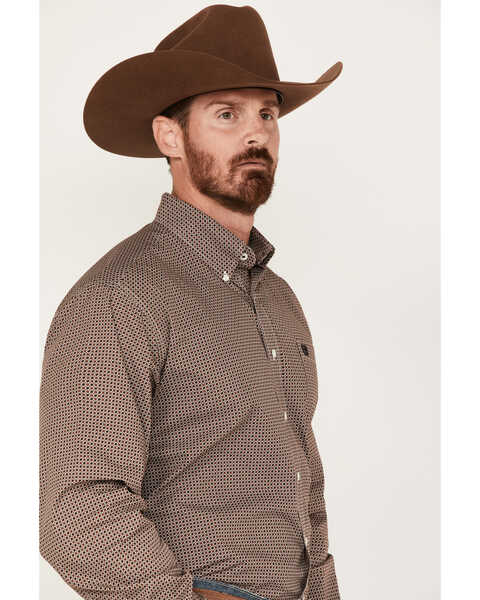 Image #2 - Cinch Men's Square Geo Print Long Sleeve Button-Down Western Shirt, Cream, hi-res