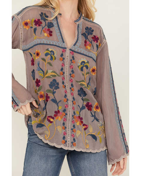 Image #3 - Johnny Was Women's Floral Embroidered Long Sleeve Shirt , Grey, hi-res