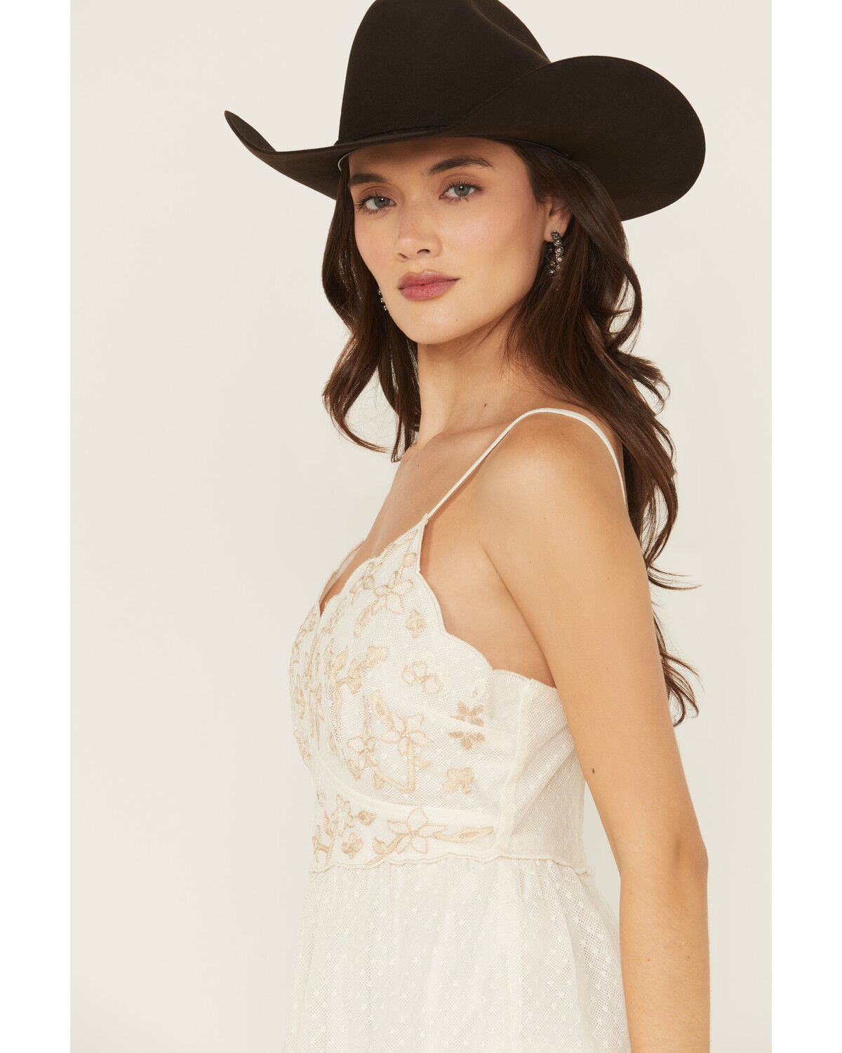 Image #2 - Shyanne Women's Swiss Dot Embroidered Mesh Cami, Ivory, hi-res