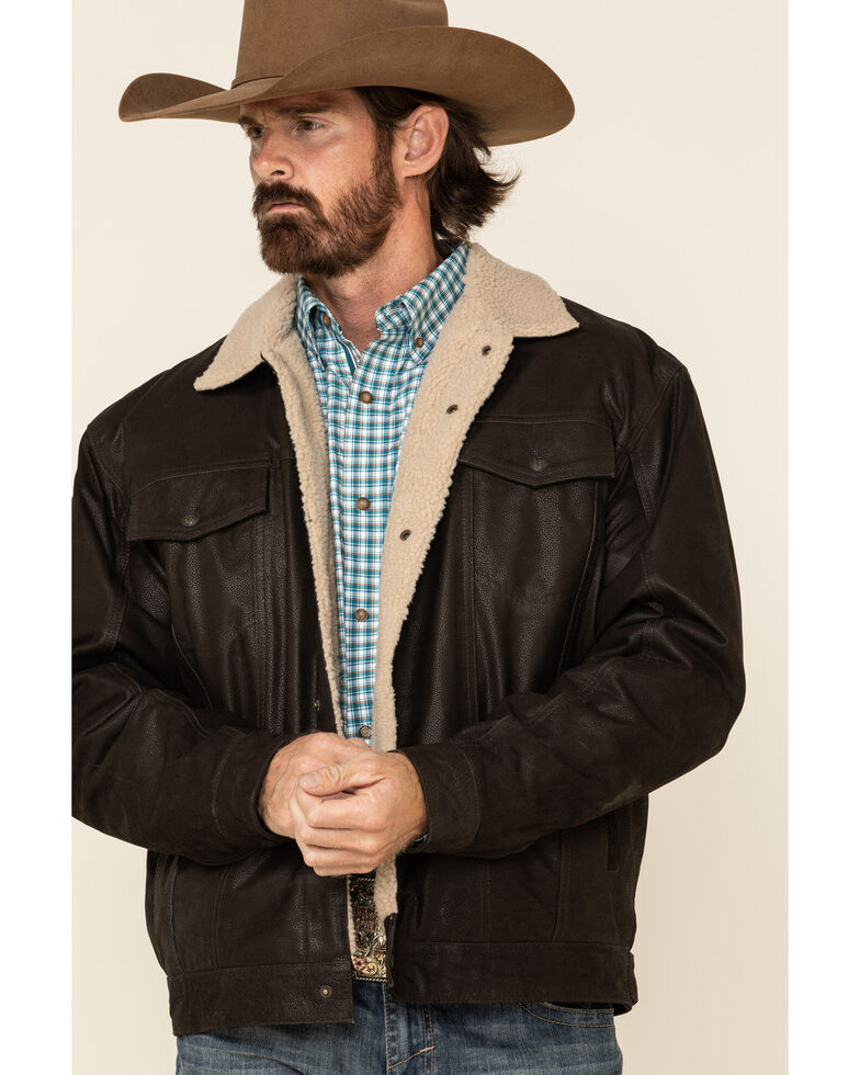 Cripple Creek Men's Brown Leather Sherpa Lined Jacket , Brown, hi-res