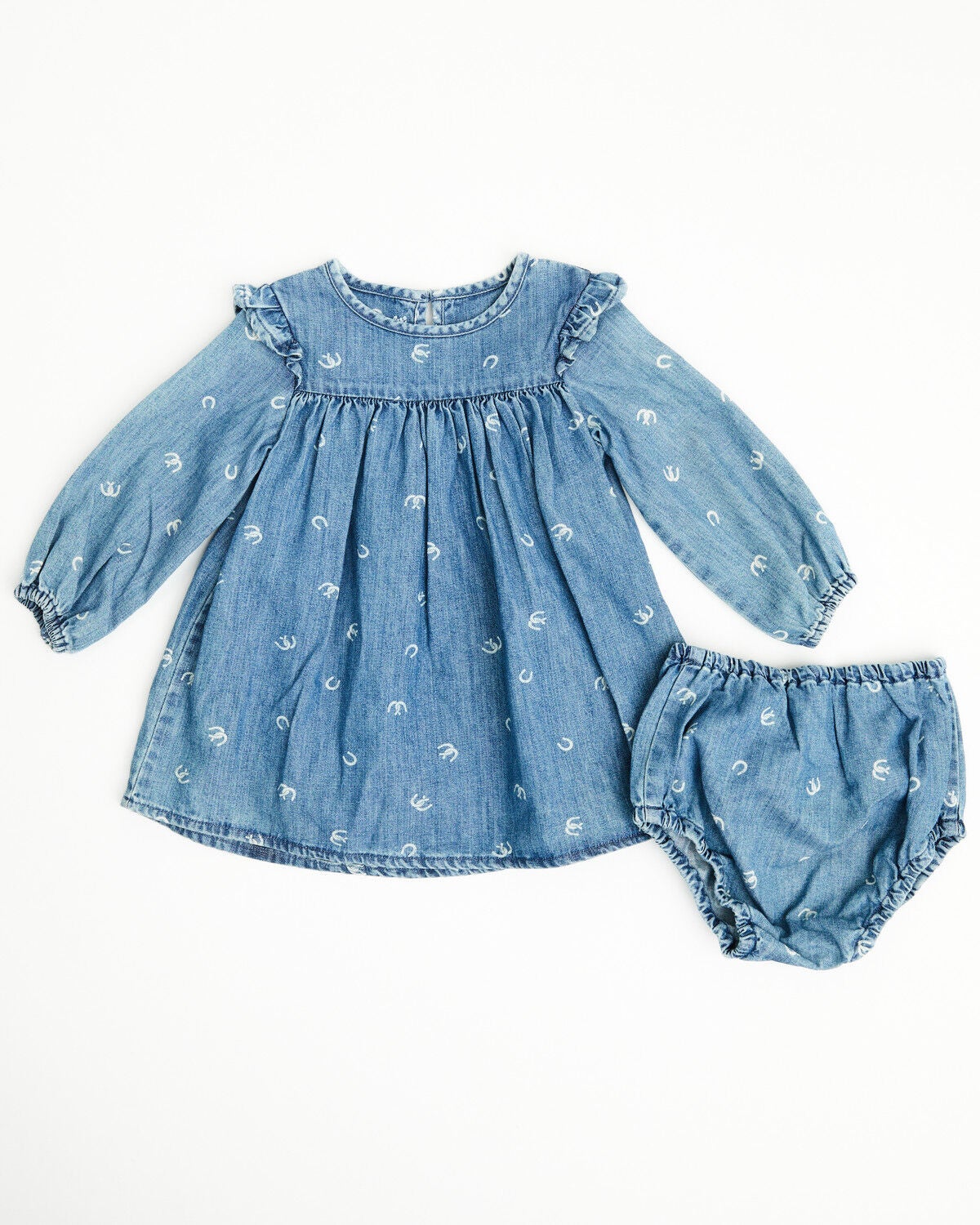Image #1 - Wrangler Infant Girls' Horseshoe Print Denim Dress Set - 2 Piece, Blue, hi-res