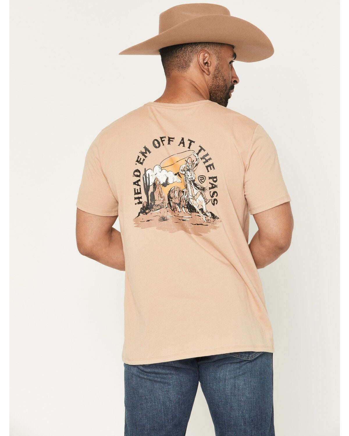 Rock & Roll Denim Men's Bronco Rider Short Sleeve Graphic T-Shirt, Tan, hi-res