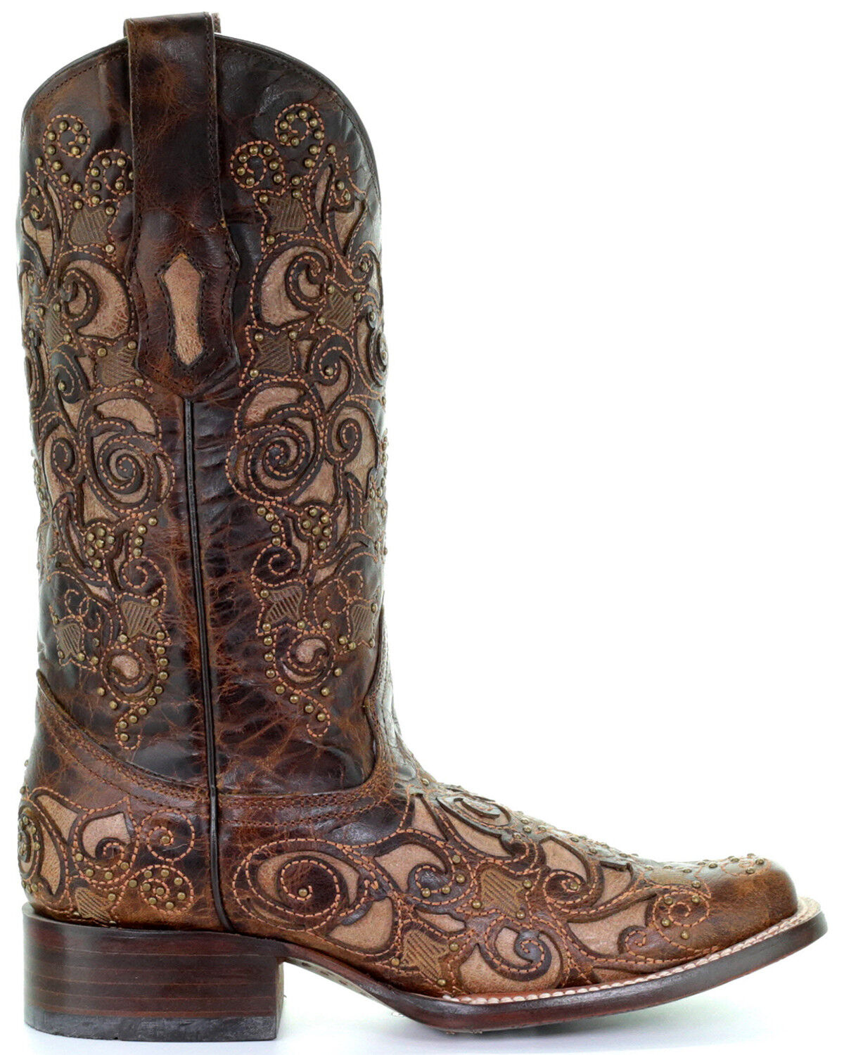 Image #2 - Corral Women's Inlay and Stud Accents Boots - Square Toe, Brown, hi-res