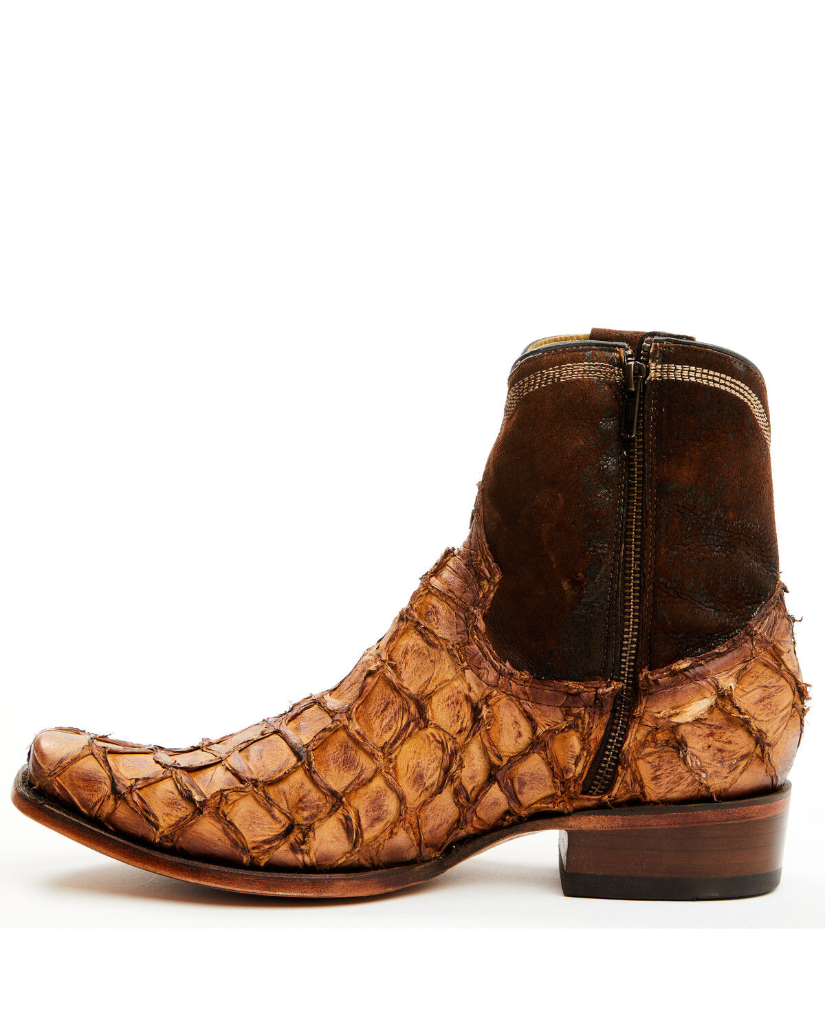 Image #3 - Corral Men's Exotic Pirarucu Western Ankle Boots - Snip Toe, Cognac, hi-res