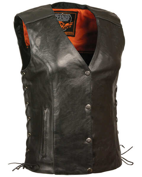 Milwaukee Leather Women's Stud & Wings Leather Vest - 5X, Black, hi-res