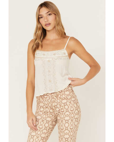 Image #1 - Shyanne Women's Beaded Cropped Cami Top, Off White, hi-res