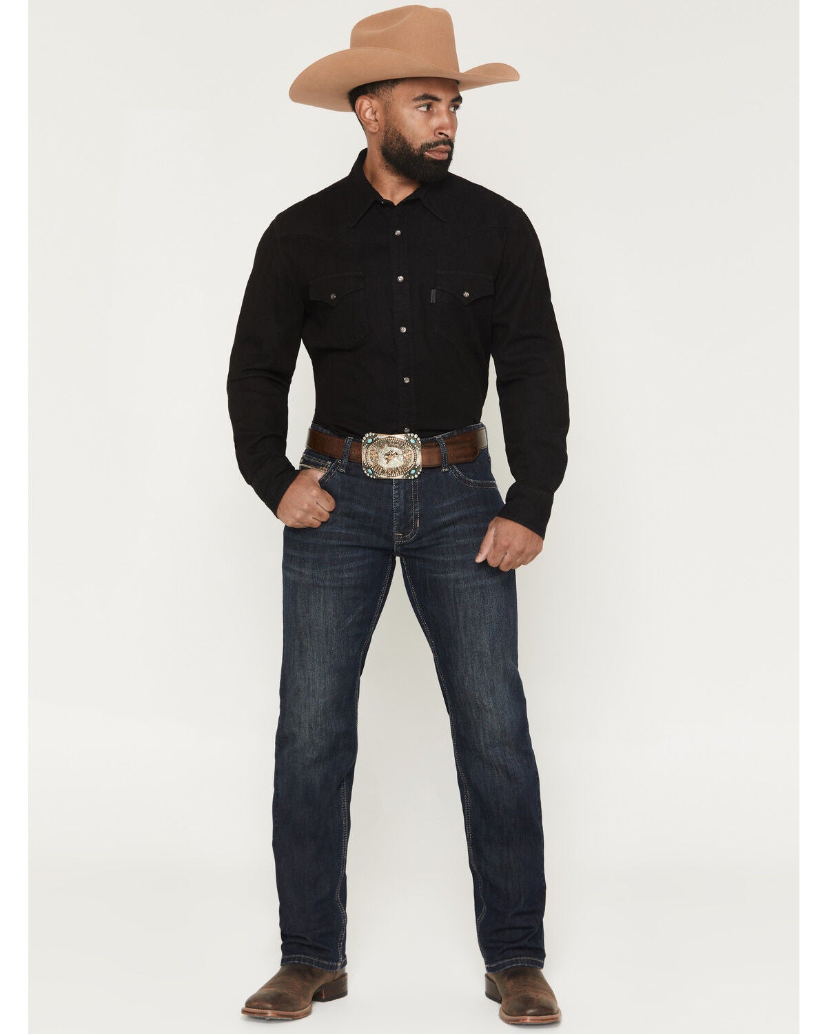 Image #1 - Rock & Roll Denim Men's Dark Wash Revolver Slim Straight Reflex Stretch Denim Jeans, Dark Wash, hi-res
