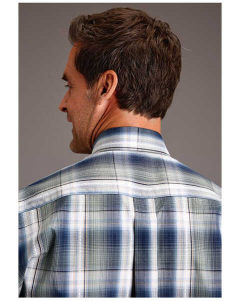 Image #2 - Stetson Men's Dobby Plaid Print Long Sleeve Button Down Western Shirt, Sage, hi-res