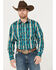 Image #1 - Roper Men's Vintage Southwestern Print Long Sleeve Western Snap Shirt, Turquoise, hi-res