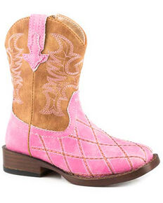 Roper Girls' Cross Cut Western Boots - Round Toe, Pink, hi-res