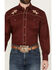 Image #3 - Rodeo Clothing Men's Embroidered Long Sleeve Snap Western Shirt, Burgundy, hi-res