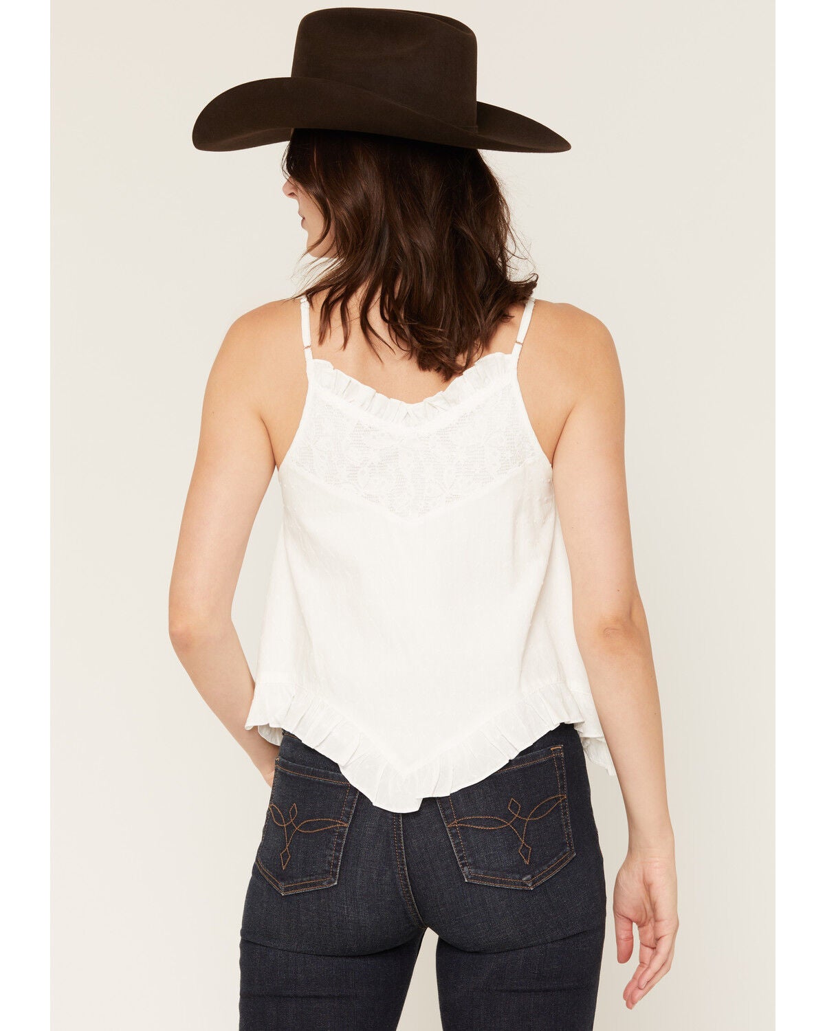 Image #4 - Miss Me Women's Pleated Lace Solid Tank Top, White, hi-res