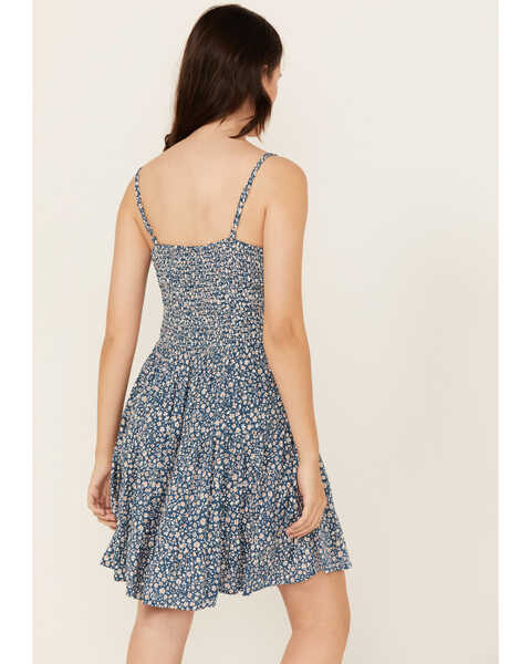 Image #4 - Angie Women's Ditsy Floral Print Front Twist Mini Dress, Blue, hi-res