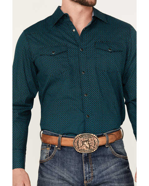 Image #3 - Rodeo Clothing Men's Geo Print Long Sleeve Snap Western Shirt, Turquoise, hi-res