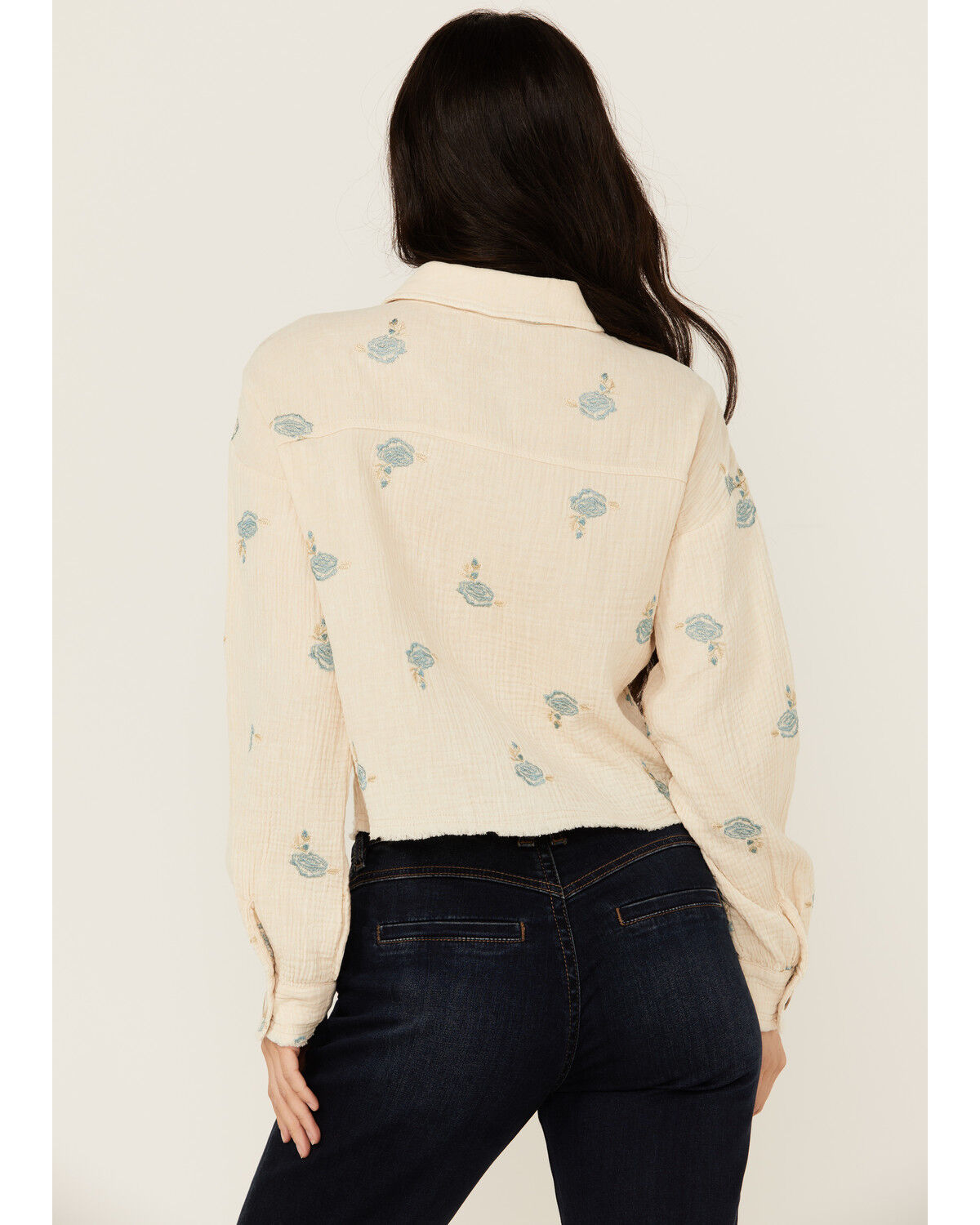 Image #4 - Mystree Women's Floral Embroidered Long Sleeve Button-Down Shirt, Cream, hi-res